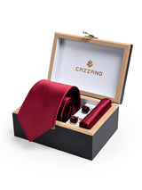 WINE RED SOLID TIE SET 