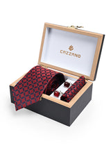 RED NAVY GEOMETRIC TIE SET 