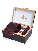 BLACK RED PAISLEY TIE SET 