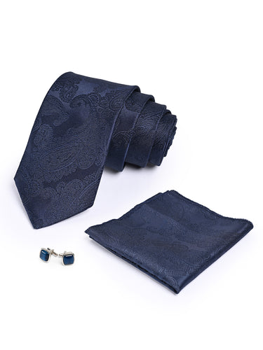 Cazzano Blue Microfiber Tie Set with Matching Pocket Square & Cufflinks