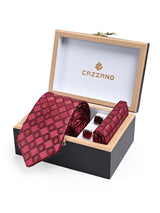 RED GEOMETRIC TIE SET 