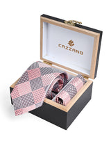 PINK & GREY TIE WITH POCKET SQUARE