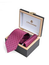 RASPBERRY NAVY MEDALLION TIE SET