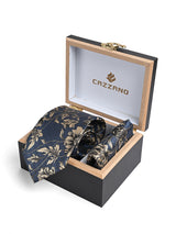 NAVY BEIGE FLORAL TIE SET