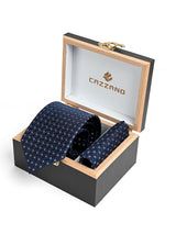 NAVY WHITE MICRO GEOMETRIC TIE SET