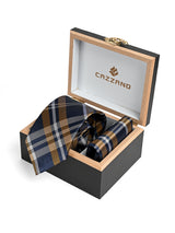 NAVY MUSTARD TARTAN TIE SET