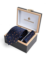NAVY ORANGE FLORAL TIE SET