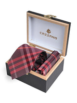 BURGUNDY RED CHECKED TIE SET