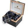 NAVY BEIGE TARTAN TIE SET