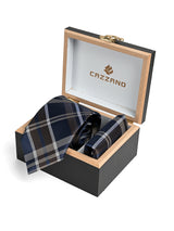 NAVY BEIGE TARTAN TIE SET