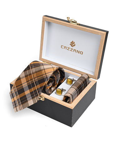 YELLOW JACQUARD CHECKED TIE SET