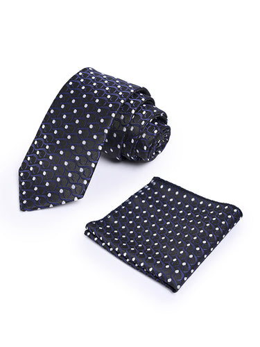 Men Polka Print skinny Tie With Pocket Square