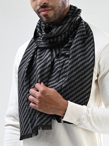 Cazzano Classic Men Black Woolen Striped Muffler