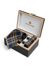 NAVY TARTAN TIE SET WITH CUFFLINKS
