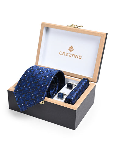 Cazzano Blue Premium 3-Piece Men Accessory Set: Tie, Pocket Square & Cufflinks
