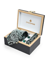 GREEN & SILVER PAISLEY TIE SET 