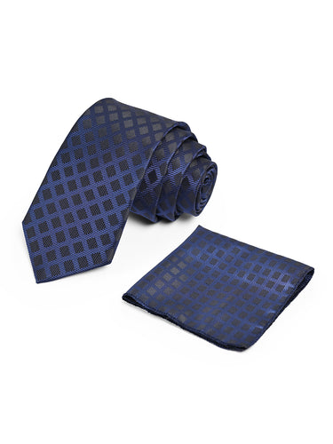 Men Checkered Skinny Tie With Pocket Square