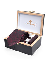 BURGUNDY FLORAL TIE SET 