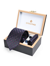 NAVY RED GEOMETRIC TIE SET 