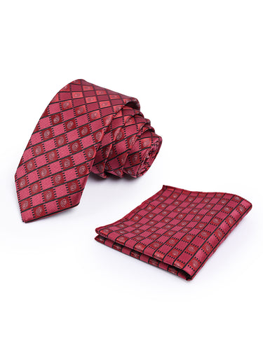 Men Checkered Skinny Tie With Pocket Square