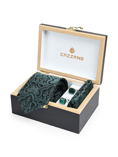 Luxury Box Accessory Set by Cazzano: Floral Microfiber Tie & Matching Cufflinks