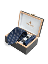 NAVY FLORAL TIE SET WITH CUFFLINKS
