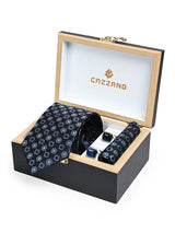 NAVY BLUE MEDALLION TIE SET 