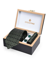 OLIVE GREEN GEOMETRIC TIE SET 