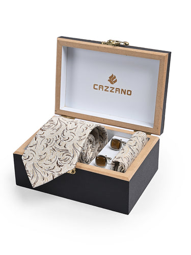 Cazzano Printed Premium Beige Tie : Professional Necktie,Pocket Square & Cuffling Accessories