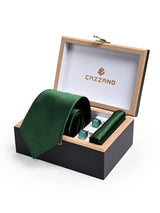BOTTLE GREEN PLAIN TIE SET 