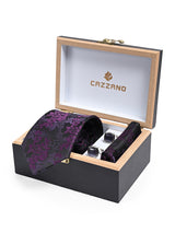 BLACK PURPLE FLORAL TIE SET 