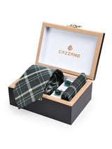 GREEN & WHITE CHECKED TIE SET 