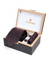 BURGUNDY PAISLEY TIE SET 