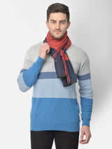Close-up of a navy and red checked men’s muffler.