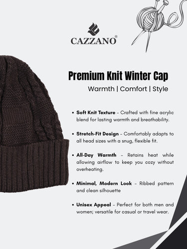 Cazzano Men Brown Style Woollen Cap | Trendy Winter Headwear