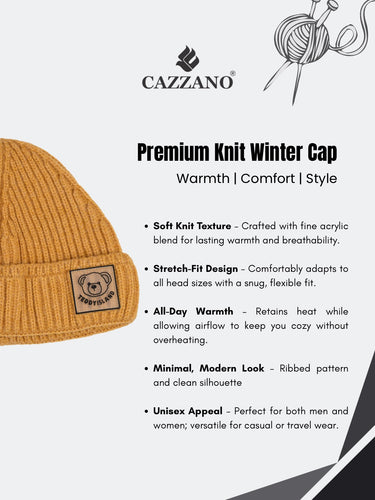 Cazzano Men Mustard Color Woollen Beanie | Versatile Winter Accessory