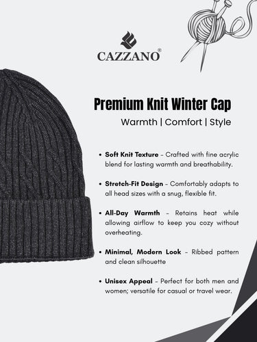 Cazzano Men Dark Grey Premium Woollen Beanie for Winter