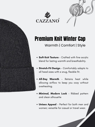 Cazzano Men Dark Grey Premium Woollen Beanie for Winter