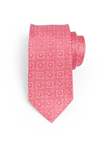 Cazzano Pink Tie Set: Professional Necktie, Cuffling & Matching Pocket Square Accessories