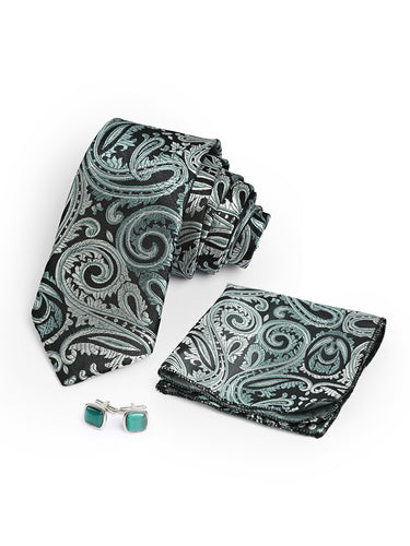 Cazzano Modern Gentleman Set: Microfiber Necktie, Pocket Square & Cufflinks