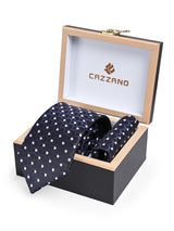 NAVY WHITE TIE & POCKET SQUARE
