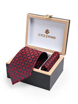 RED BLACK TIE & POCKET SQUARE