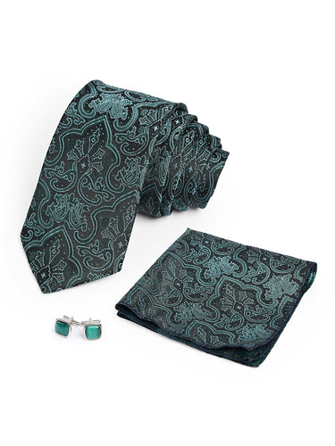 Luxury Box Accessory Set by Cazzano: Floral Microfiber Tie & Matching Cufflinks