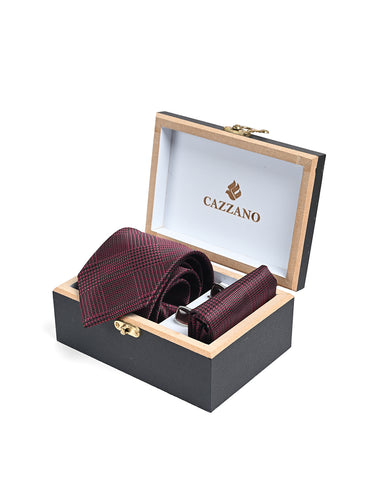 BURGUNDY TEXTURED TIE SET