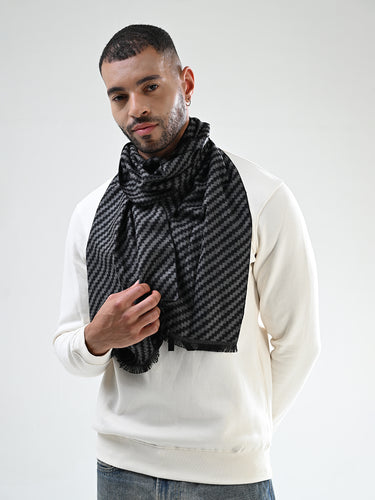 Cazzano Classic Men Black Woolen Striped Muffler