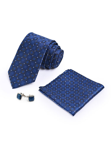 Cazzano Blue Premium 3-Piece Men Accessory Set: Tie, Pocket Square & Cufflinks