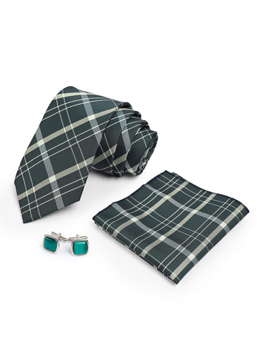Cazzano Green Elite Tie Set: Professional Necktie, Cuffling & Matching Pocket Square Accessories