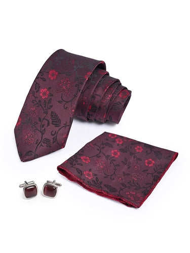Cazzano Premium Floral 3-Piece Men Accessory Set: Tie, Pocket Square & Cufflinks