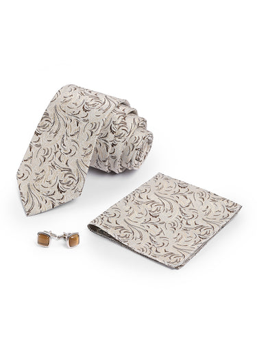 Cazzano Printed Premium Beige Tie : Professional Necktie,Pocket Square & Cuffling Accessories