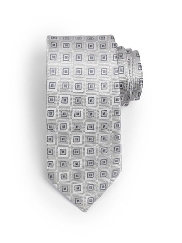Cazzano Checked off White Tie Set: Coordinating Necktie, Pocket Square & Cufflinks